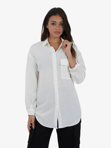 HAVE ONE Camicia over con tasca CVI-L138 donna viscosa bianco