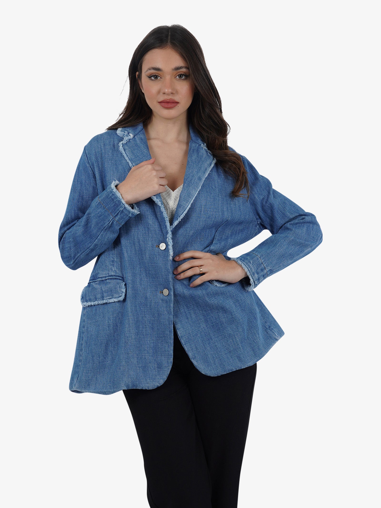 HAVE ONE Giacca over chambray sfrangiata JSO-L079 donna cotone denim