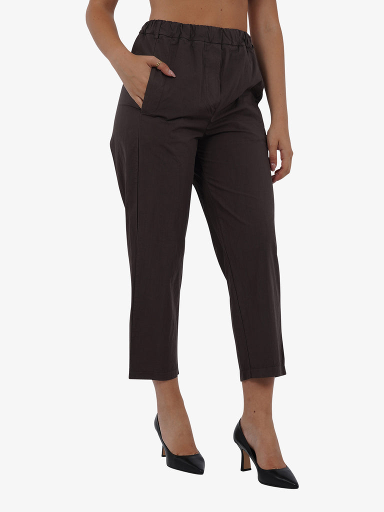 HAVE ONE Pantalone cropped con elastico PON-L381 donna cotone marrone