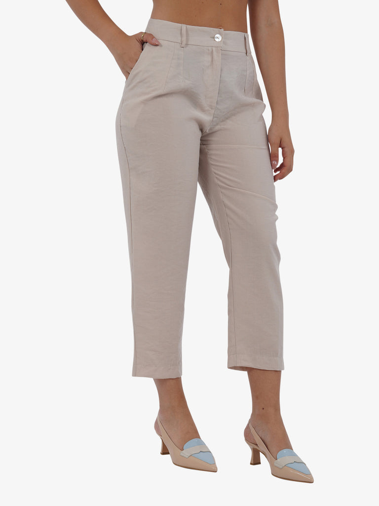 HAVE ONE Pantalone cropped con elastico PPA-L294 donna beige