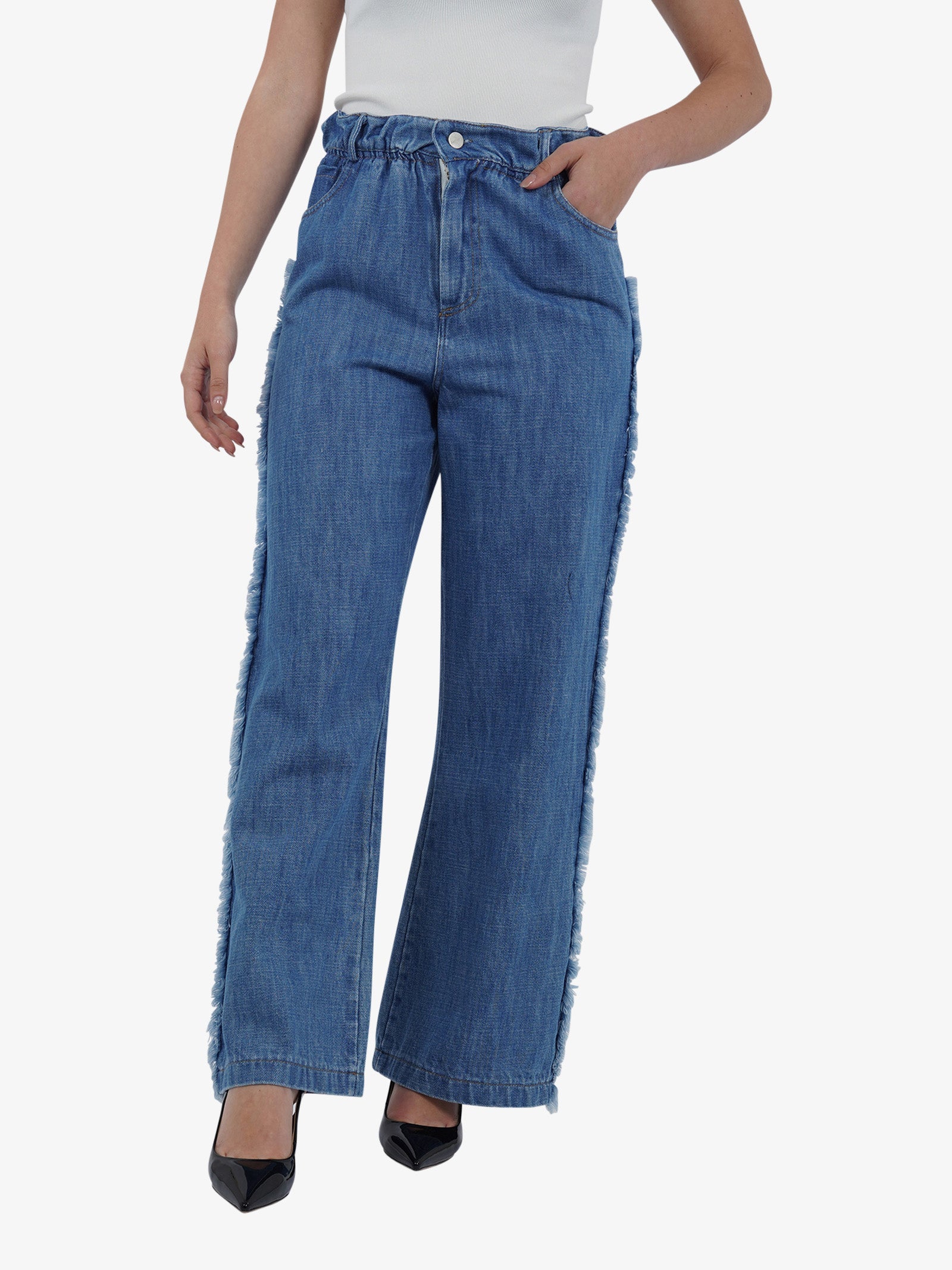 HAVE ONE Pantalone over chambray sfrangiato PSO-L201 donna cotone denim