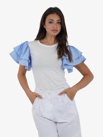 HAVE ONE T-shirt con volant TMI-L013 donna cotone bianco