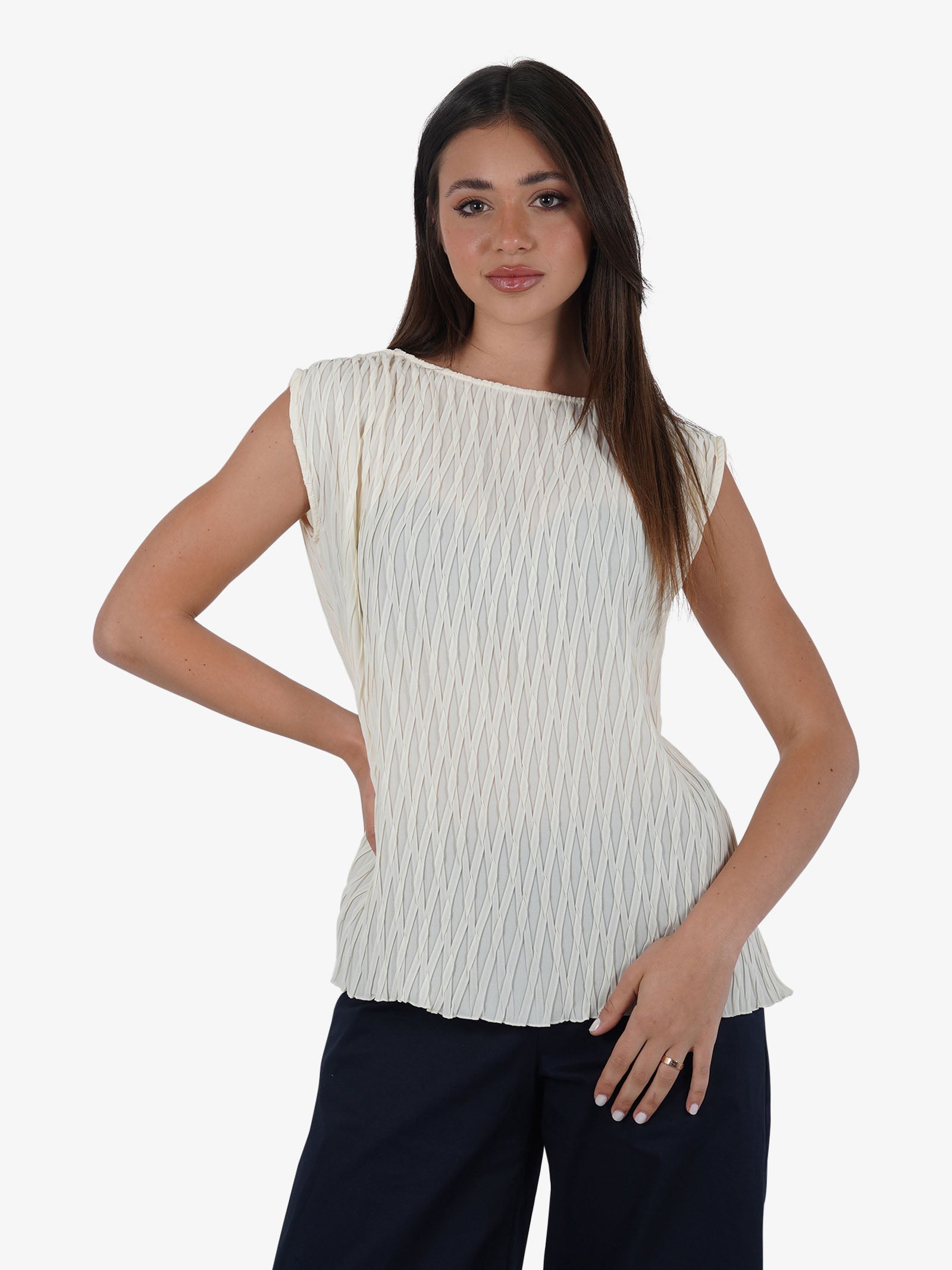 JIJIL Blusa con disegno geometrico BL247 donna panna