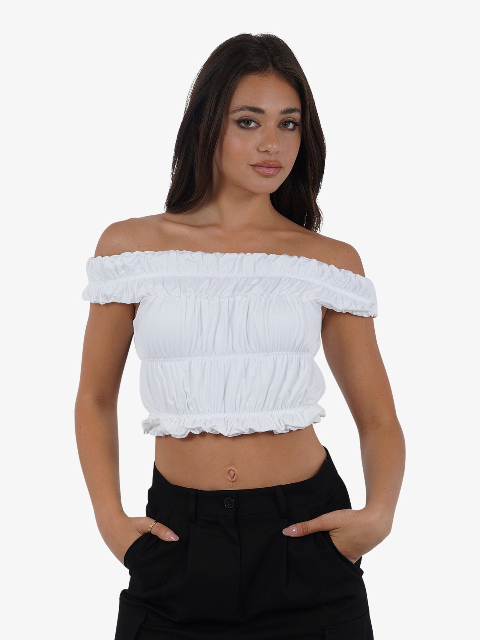 JIJIL Canotta cropped elasticizzata CN228 donna bianco