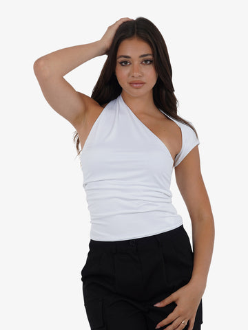 JIJIL T-shirt top monospalla asimmetrico TS217 donna bianco