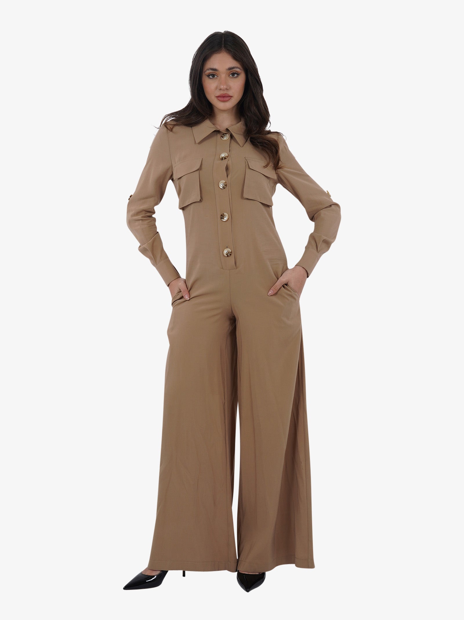 JIJIL Jumpsuit a palazzo TU168 donna viscosa beige