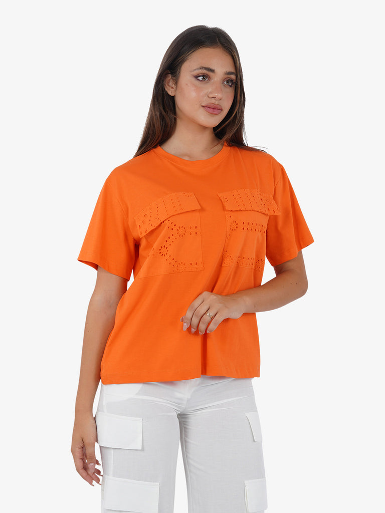 MARIUCCIA T-shirt con tasconi sangallo MMD3275 donna cotone arancione