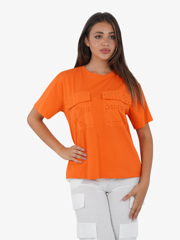 MARIUCCIA T-shirt con tasconi sangallo MMD3275 donna cotone arancione