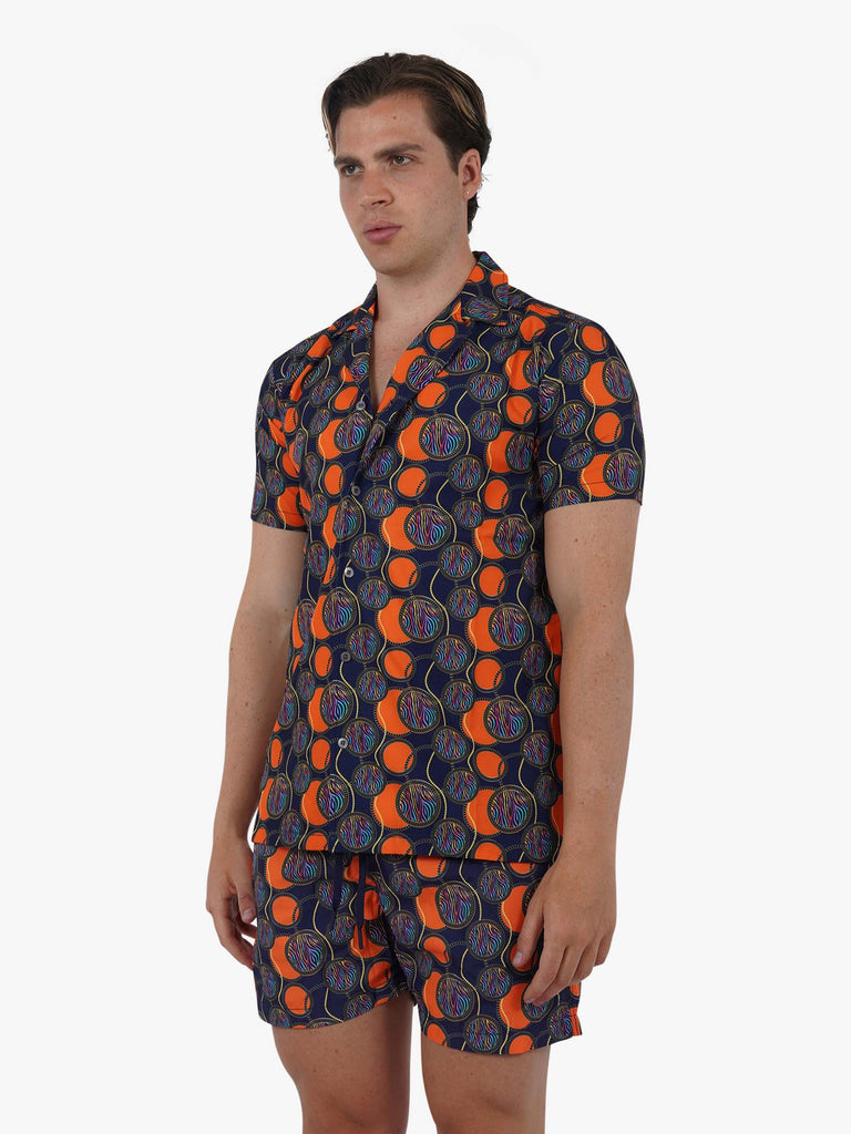 MOVE BEACHWEAR Camicia Bowling con stampa PRINT 24 uomo arancione