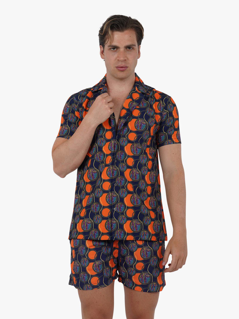 MOVE BEACHWEAR Camicia Bowling con stampa PRINT 24 uomo arancione