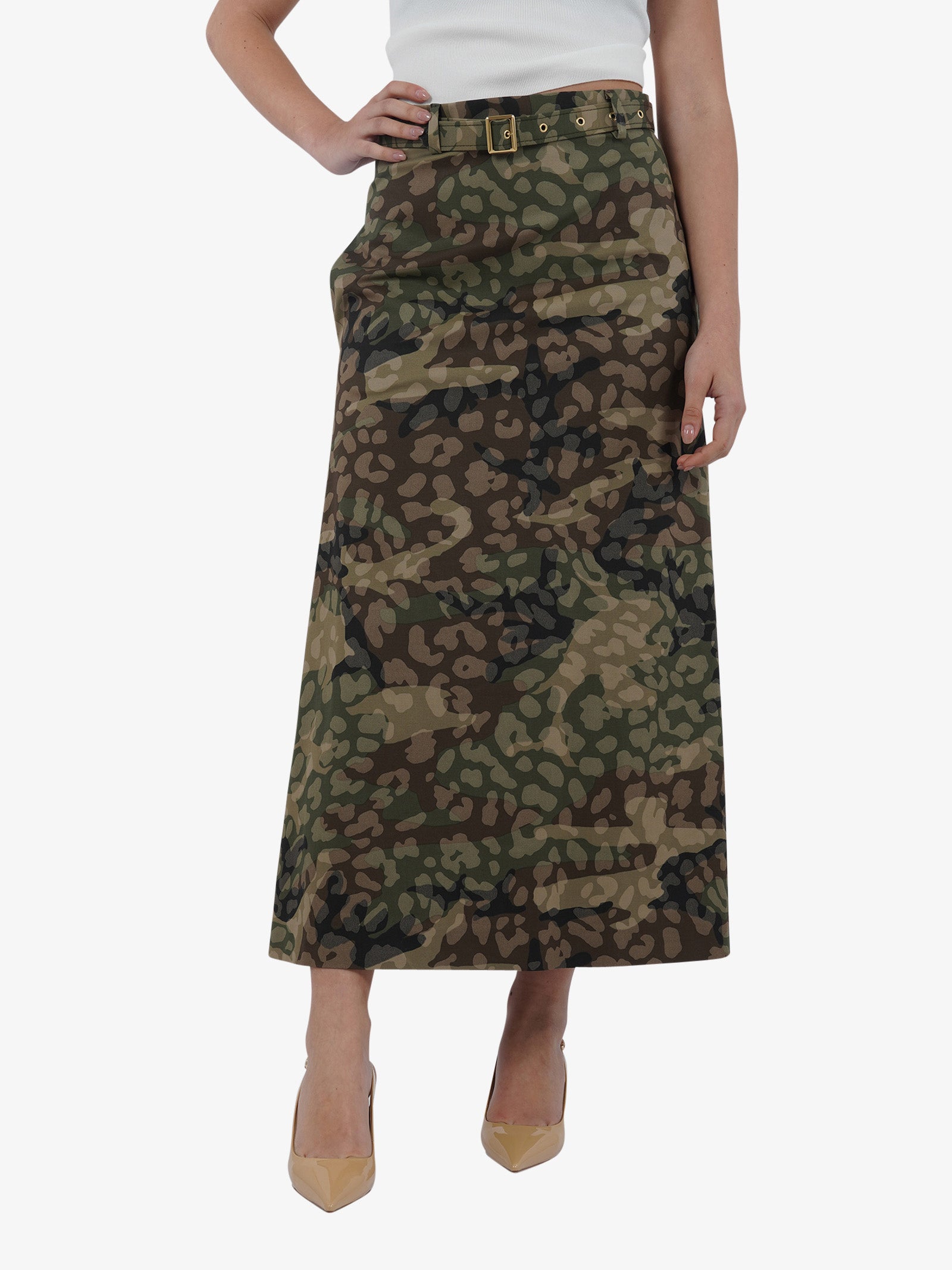 NORA BARTH Gonna lunga con cintura 24174-142 donna viscosa camouflage