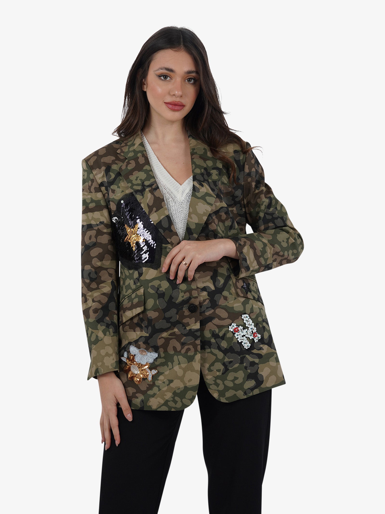 NORA BARTH Blazer monopetto 24208-142 donna viscosa camouflage