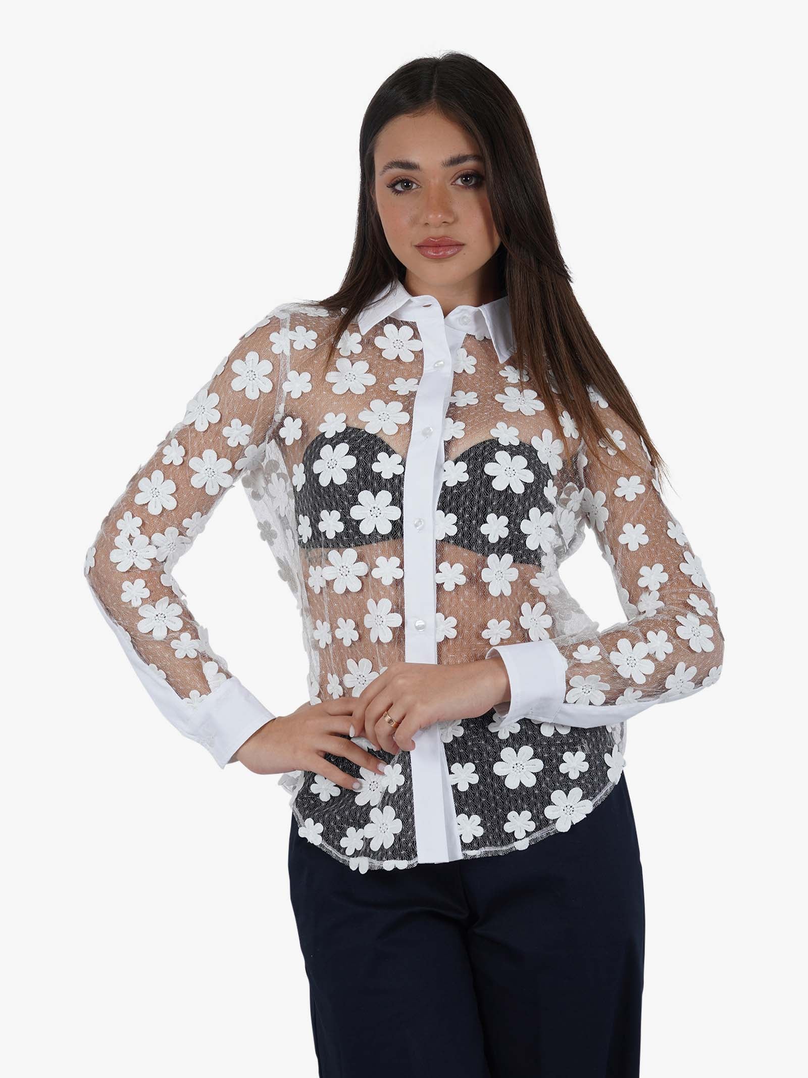 NORA BARTH Camicia trasparente 24339/B-158 donna bianco