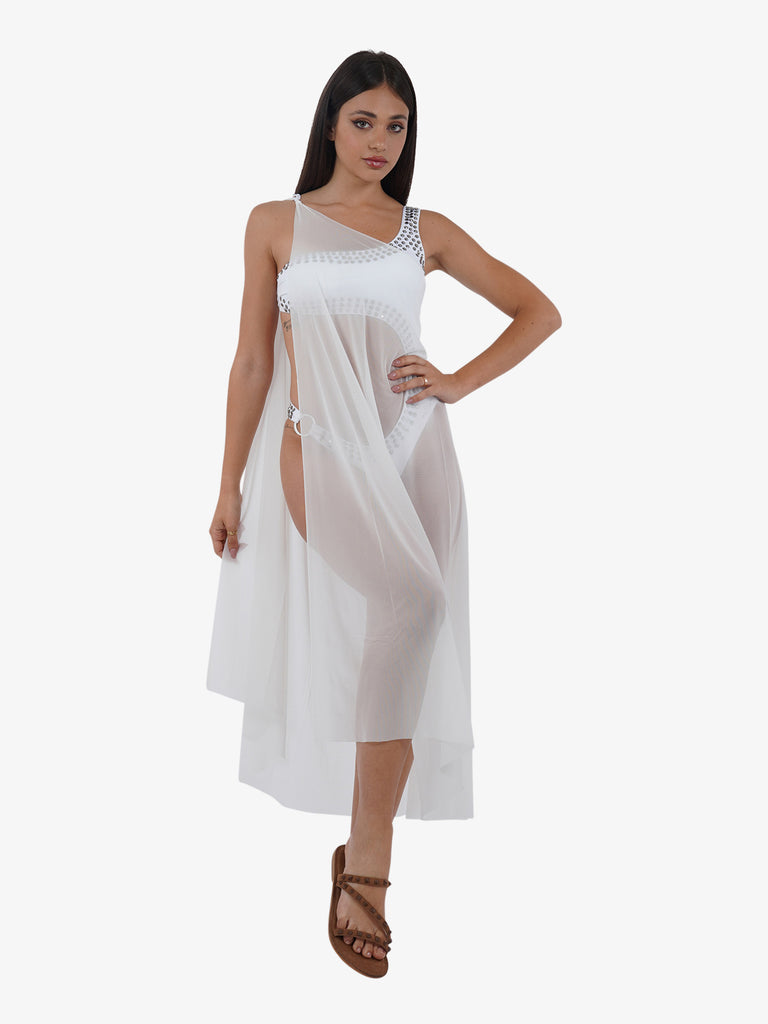 Pareo Copricostume Perla Abito Lungo Copricostume Bianco Perla