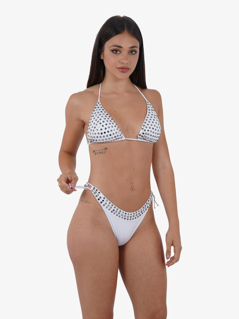 PIN UP Costume da bagno bikini triangolo con cristalliPE023F donna bianco