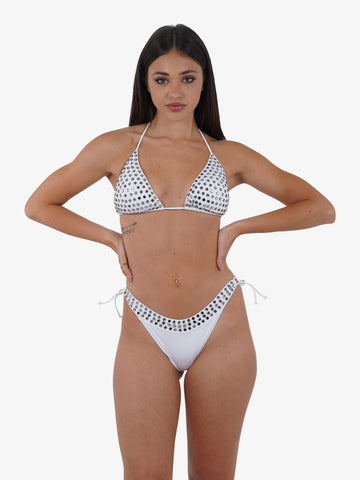 PIN UP Costume da bagno bikini triangolo con cristalliPE023F donna bianco