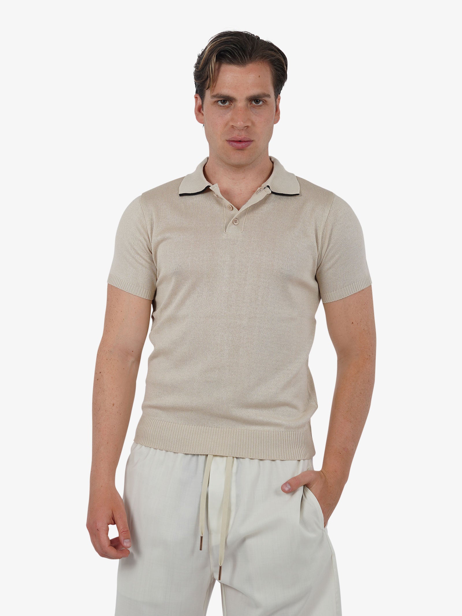 PRET A PORTER Polo a 3 bottoni M9M2756 uomo cotone beige