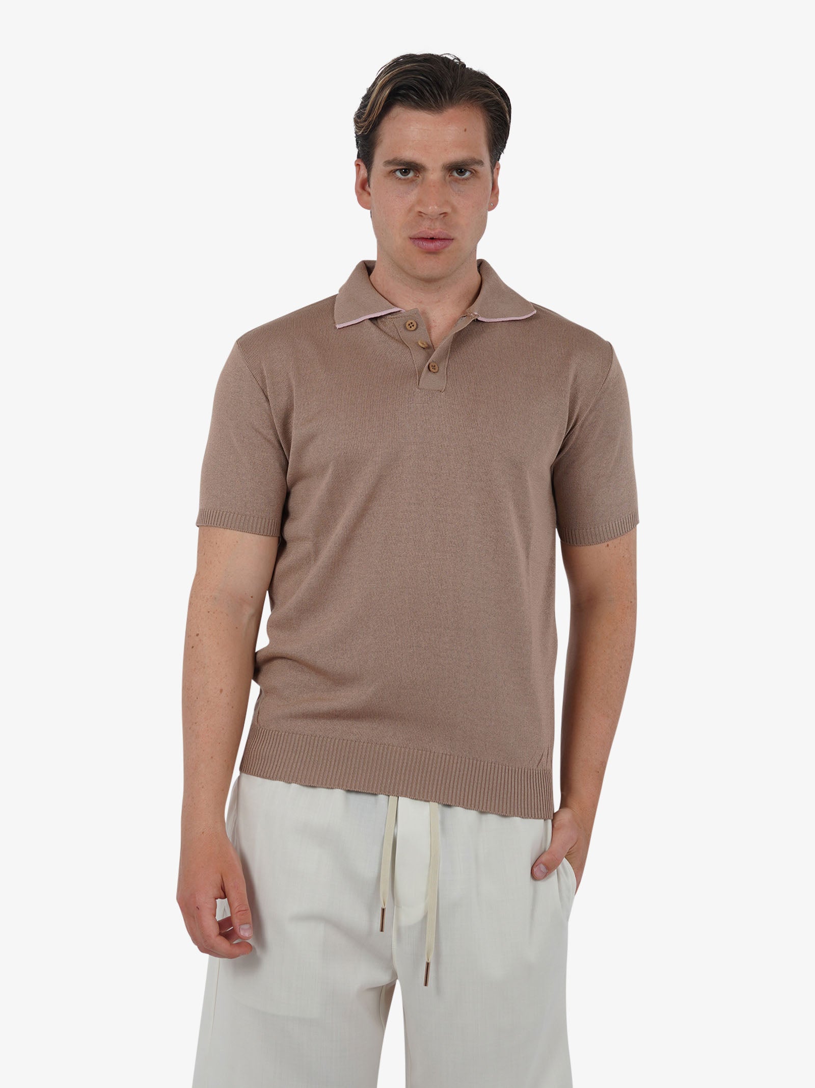 PRET A PORTER Polo a 3 bottoni M9M2756 uomo cotone marrone