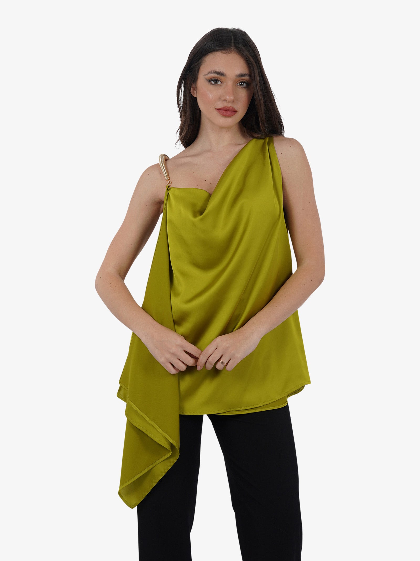 SPACE SIMONA CORSELLINI Top asimmetrico in raso fluido P24CPTO001 donna verde