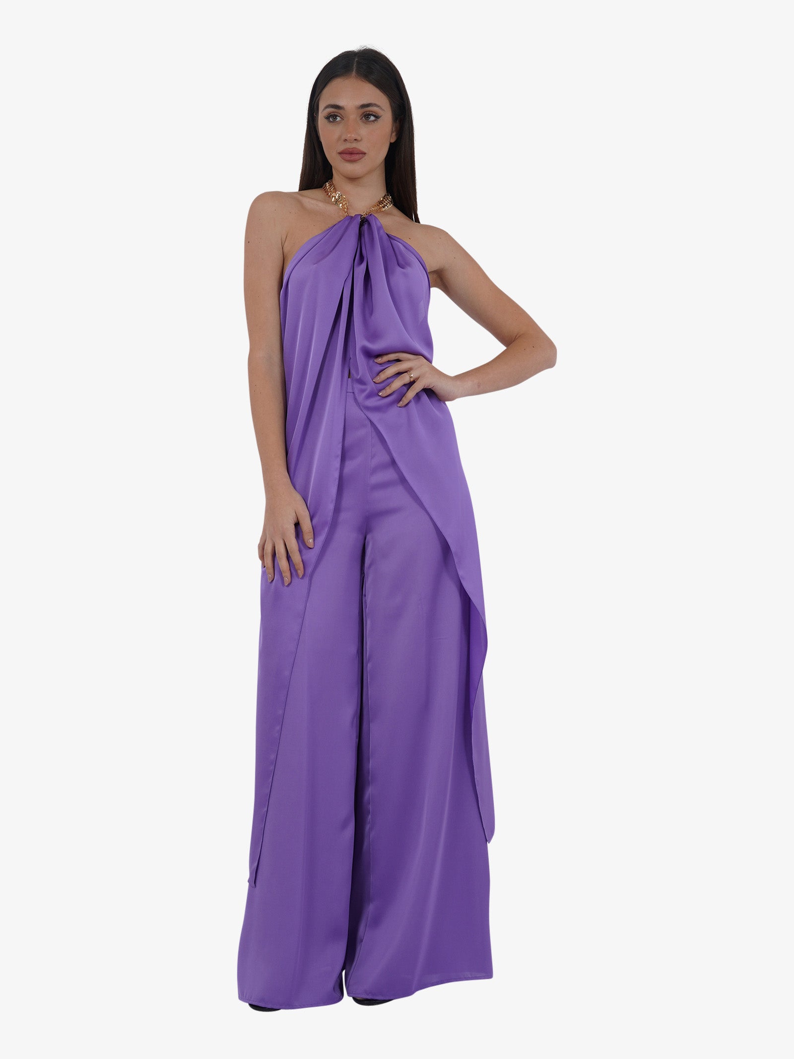 SPACE SIMONA CORSELLINI Abito fluido in raso donna viola