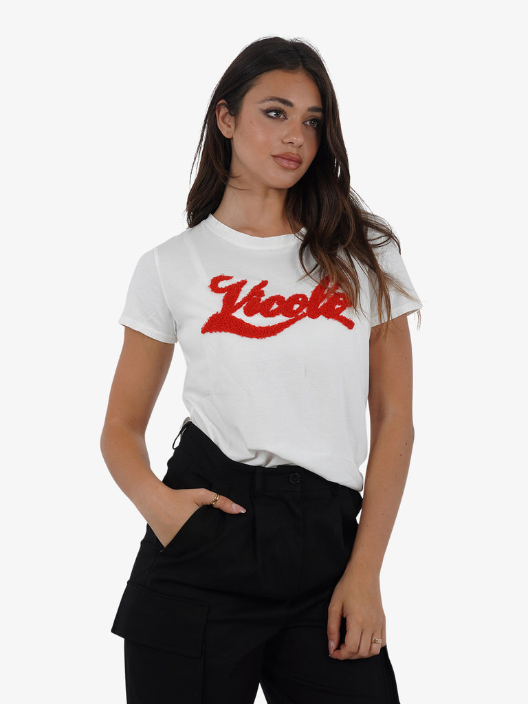 VICOLO T-shirt con logo in spugnetta RB0479 donna cotone bianco