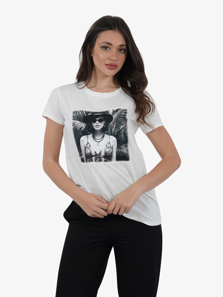 VICOLO T-shirt con stampa RB0546 donna cotone bianco