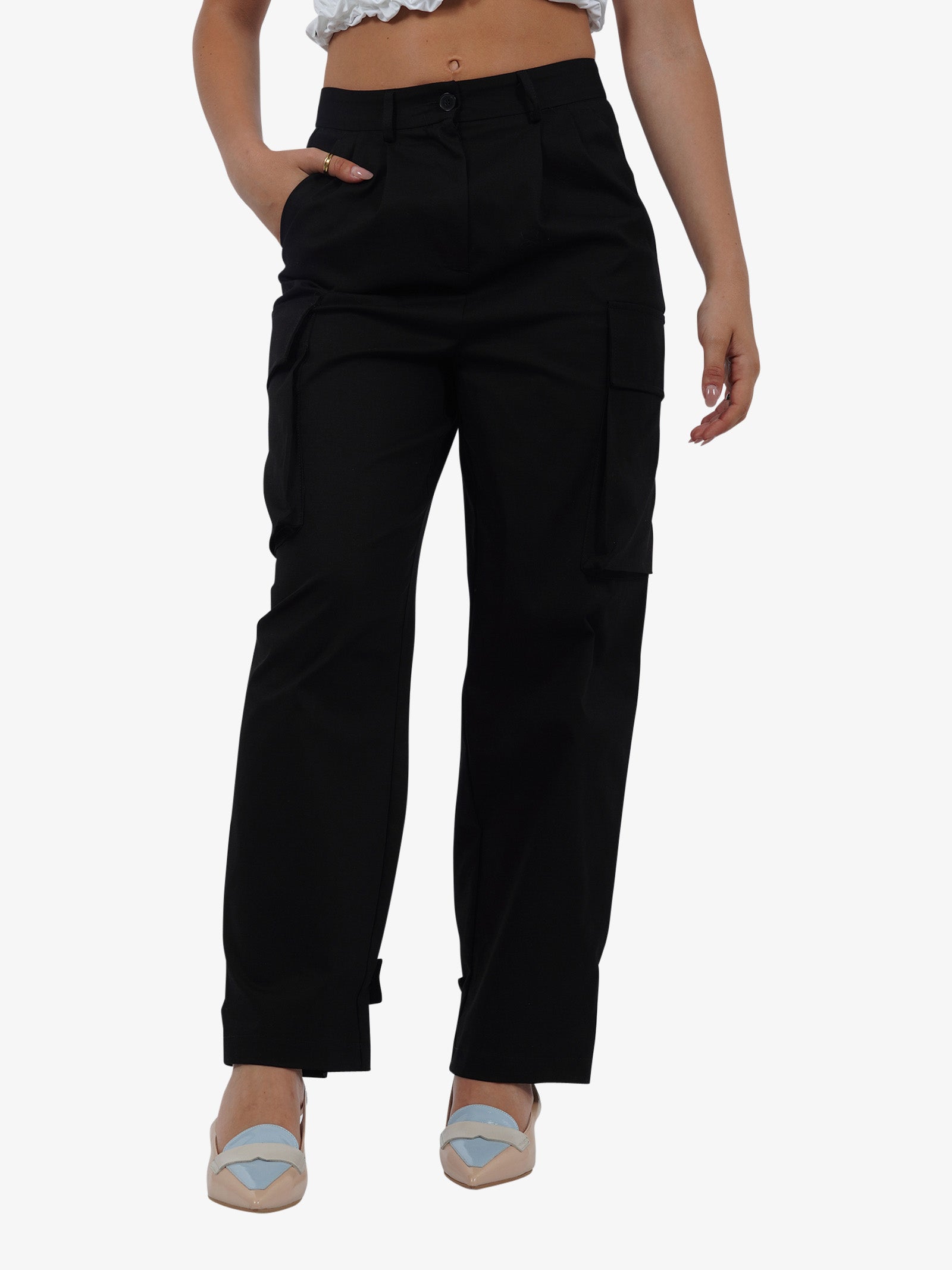 VICOLO Pantalone con tasconi TB0046 donna cotone nero