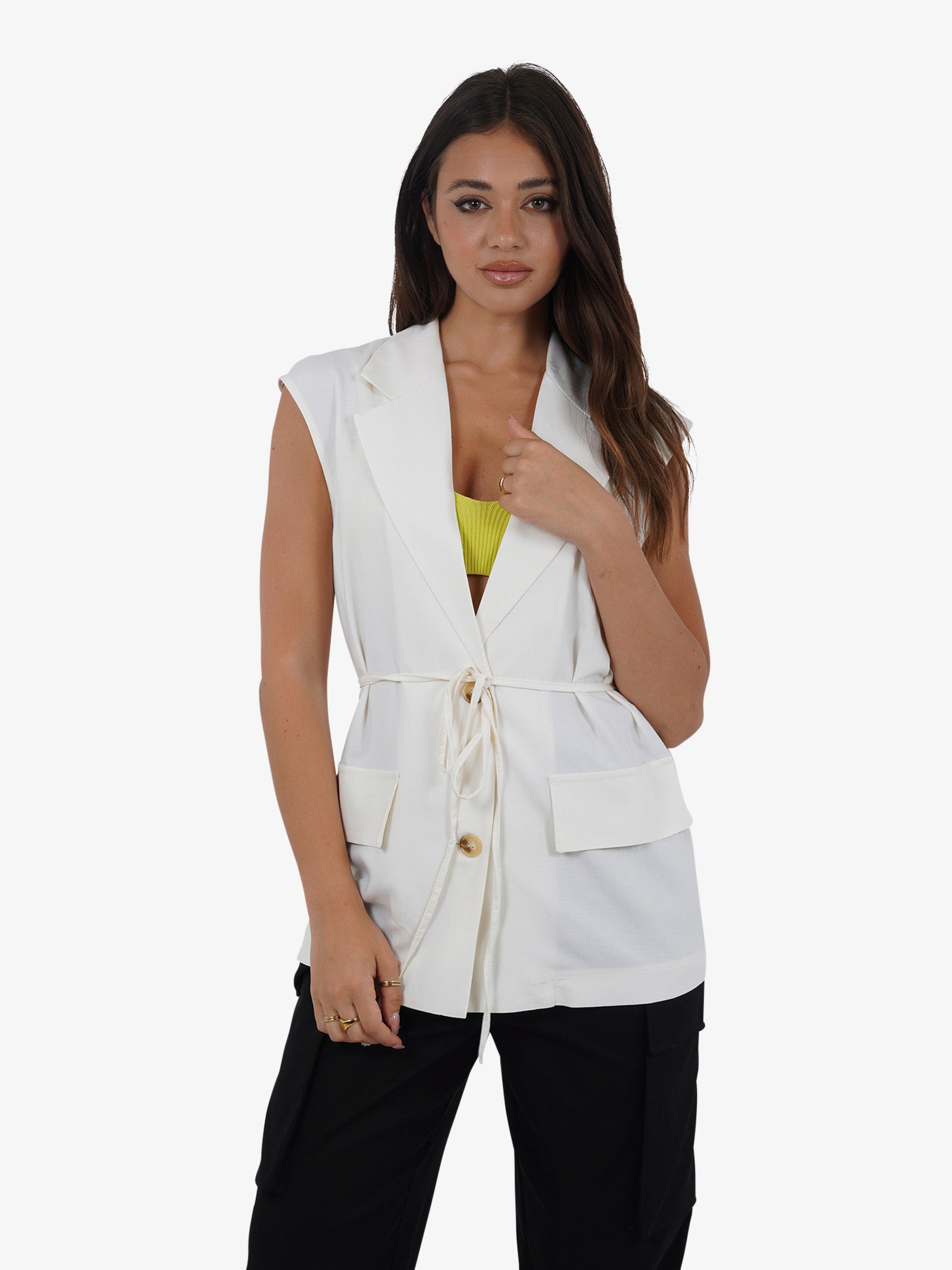 VICOLO Gilet lungo con laccio TB1545 donna viscosa bianco