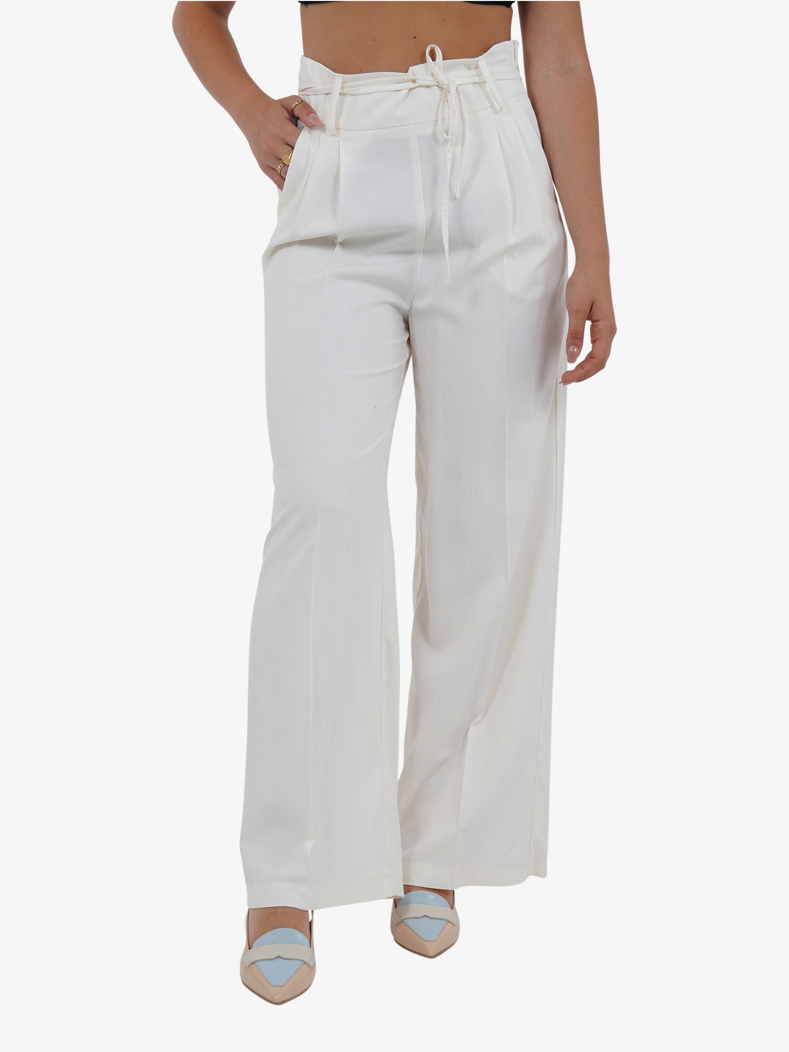 VICOLO Pantalone con coulisse e laccio TB1550 donna viscosa bianco