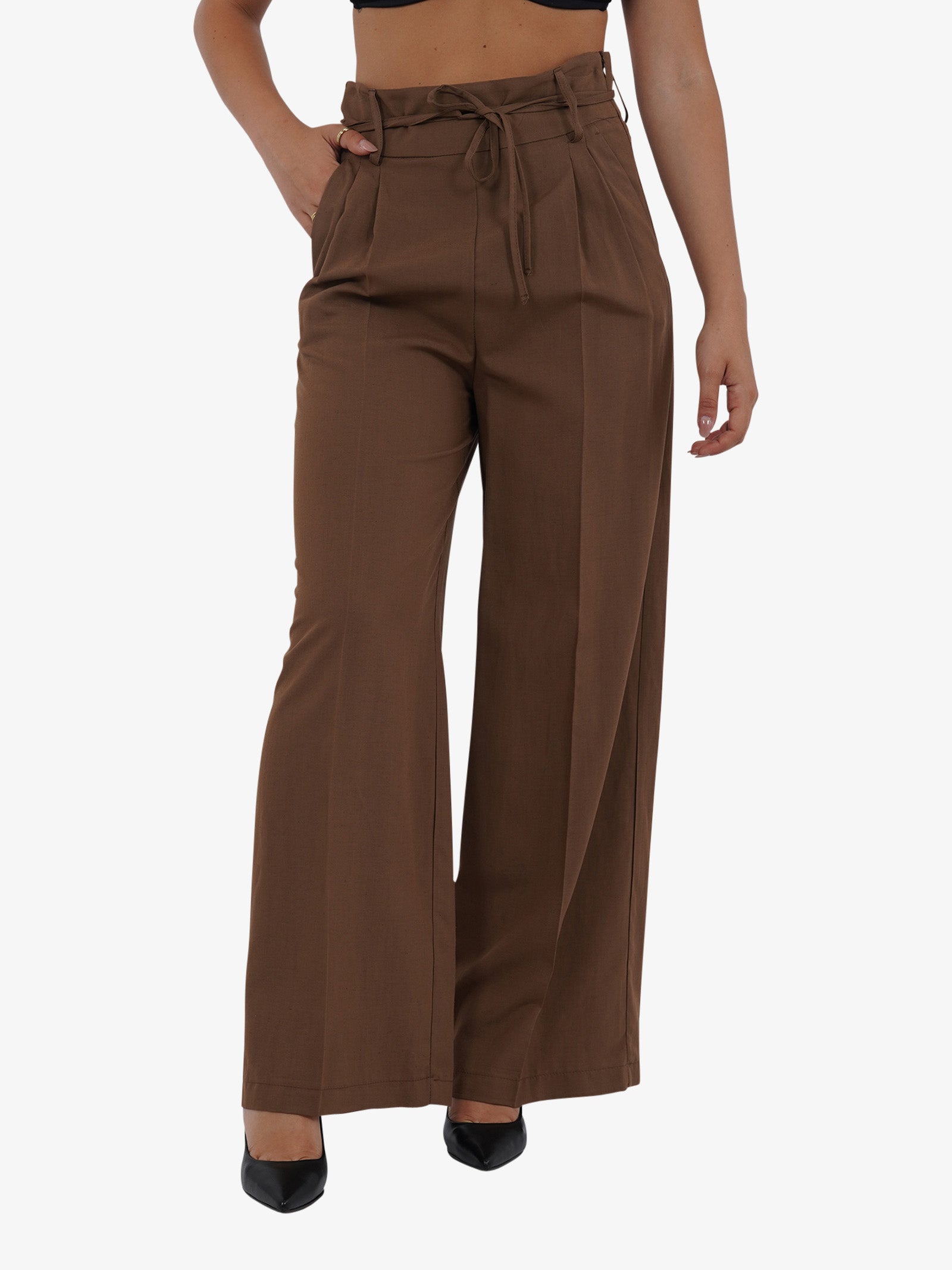 VICOLO Pantalone con coulisse e laccio TB1550 donna viscosa marrone