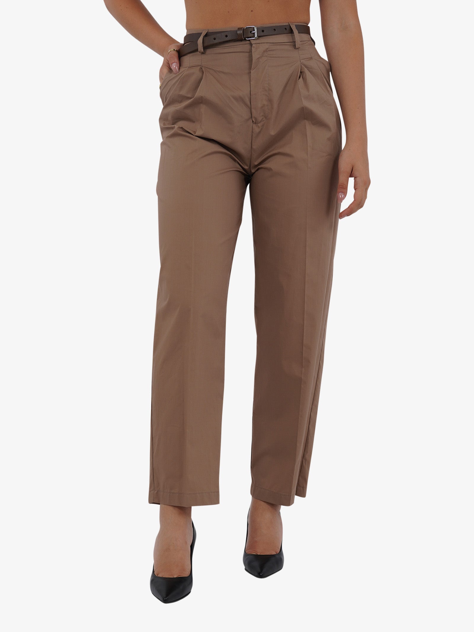 VICOLO Pantalone con pieghe TB2056 donna cotone marrone