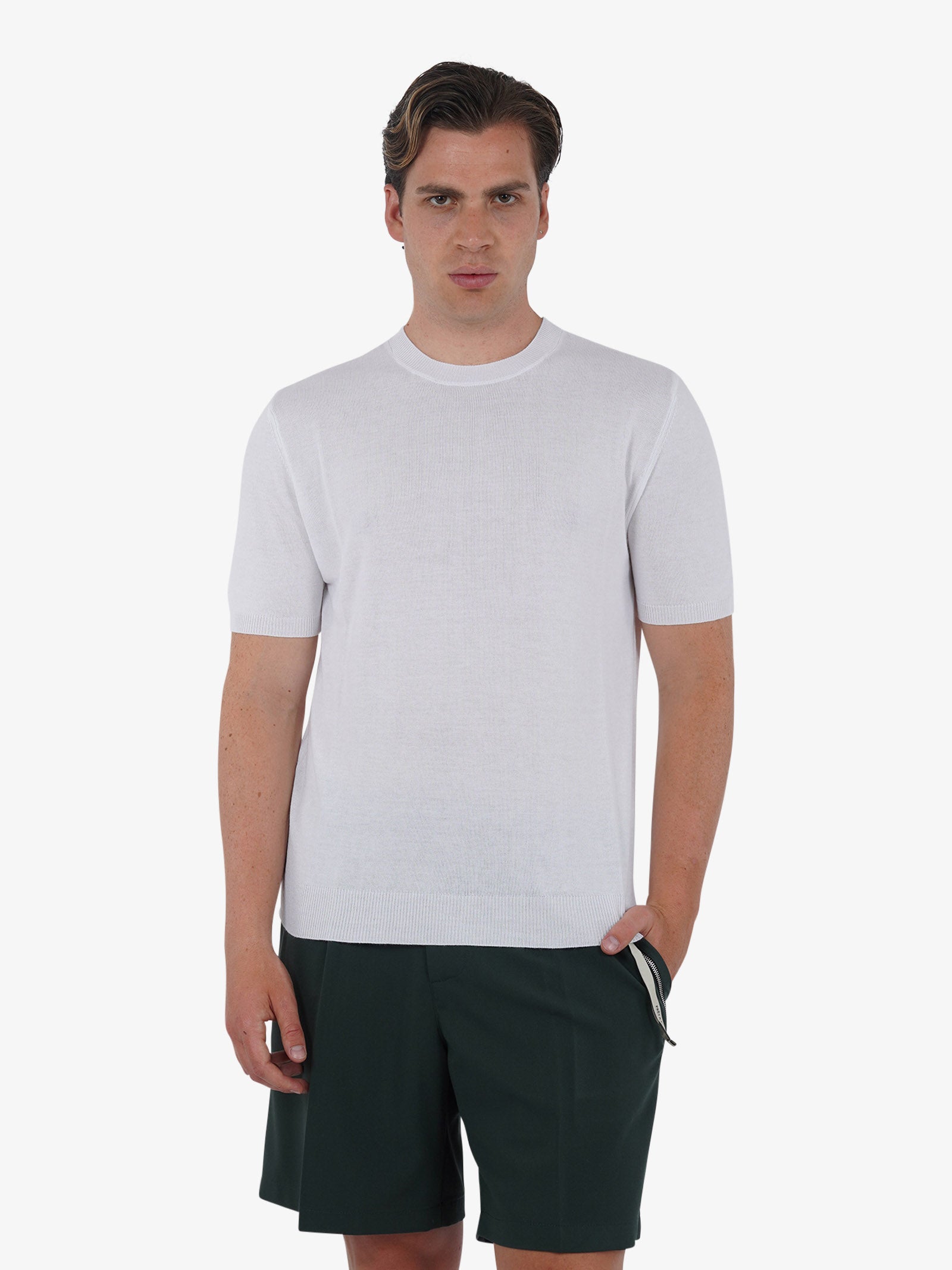 WHITE OVER Maglia regular girocollo ML/001 uomo viscosa bianco