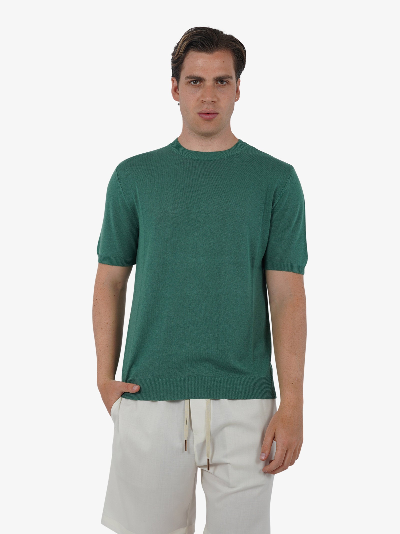 WHITE OVER Maglia regular girocollo ML/001 uomo viscosa verde