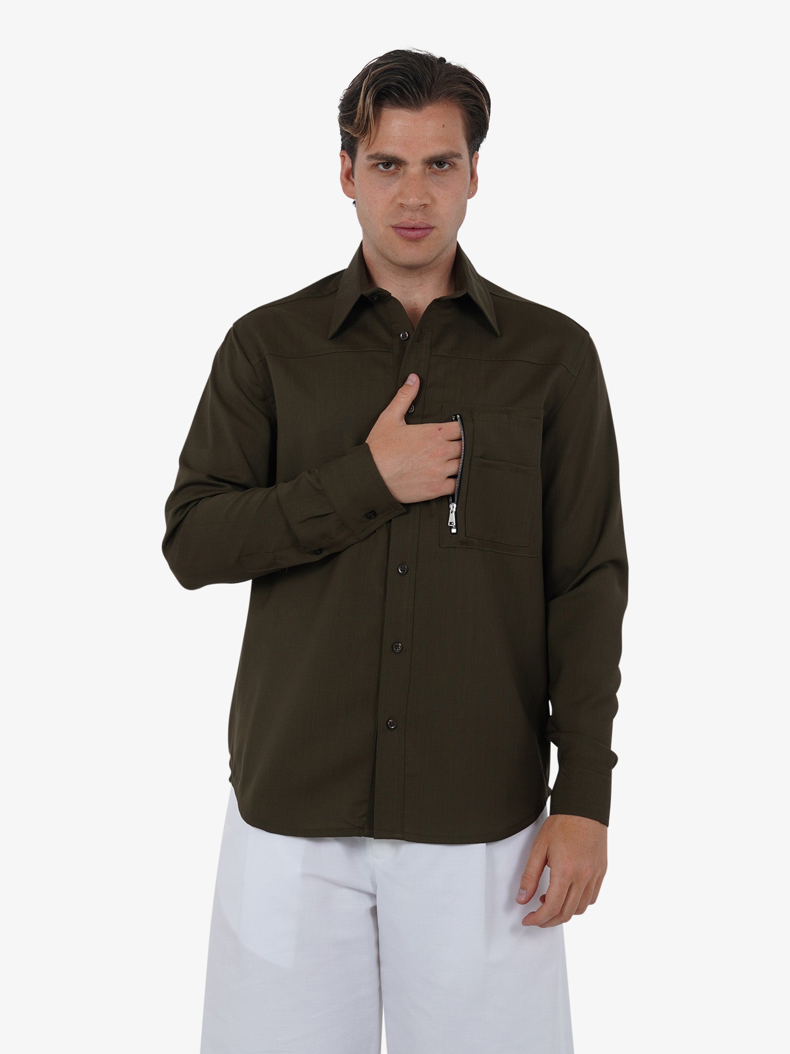 YES LONDON Camicia XCM7164 uomo lana verde