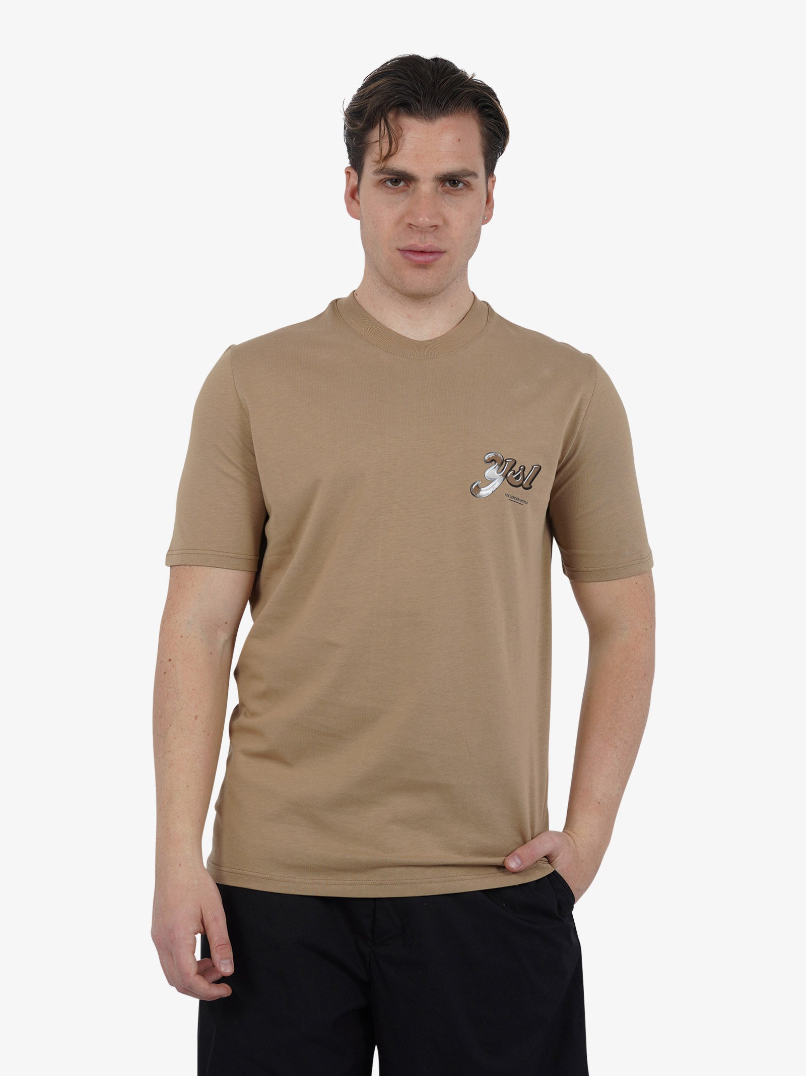 YES LONDON T-shirt girocollo con stampa XM4102 uomo cotone beige