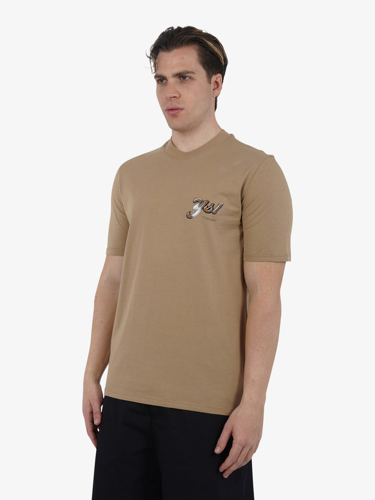 YES LONDON T-shirt girocollo con stampa XM4102 uomo cotone beige