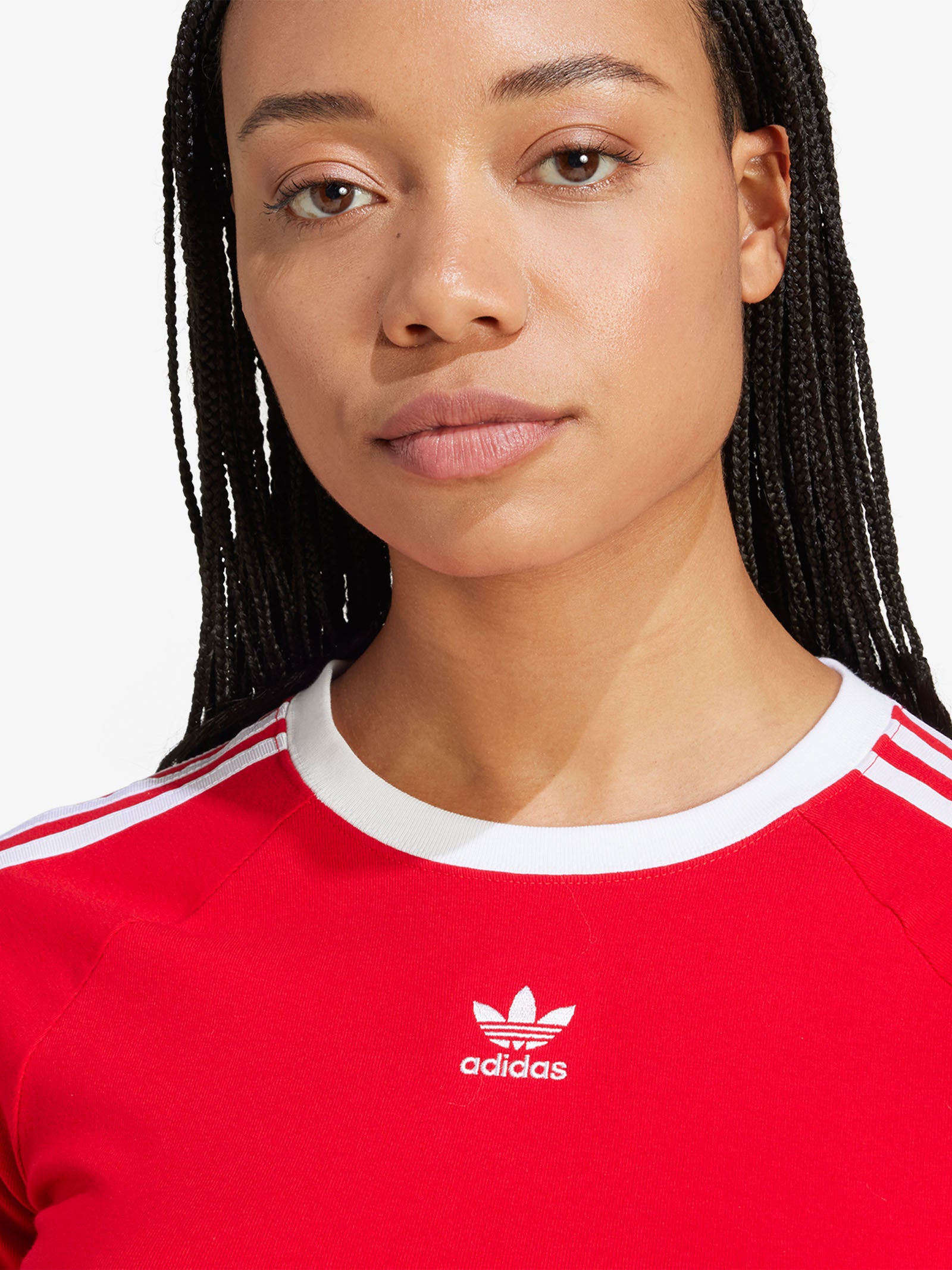 ☆adidas☆ 3S Baby Tee Red adidas Originals Women's Baby 3-Stripes T-Shirt -Red