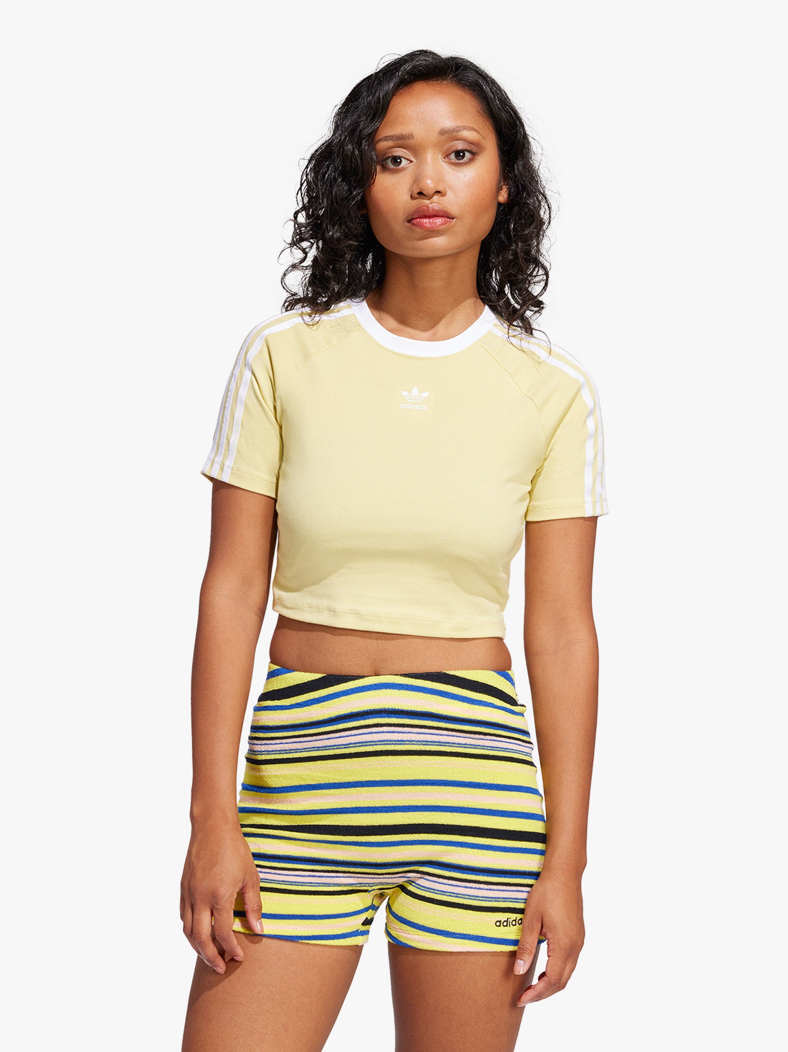 ☆adidas☆  Club Crop Tee White Yellow ADIDAS 3 S BABY TEE JD0307 Women's Yellow T-shirt