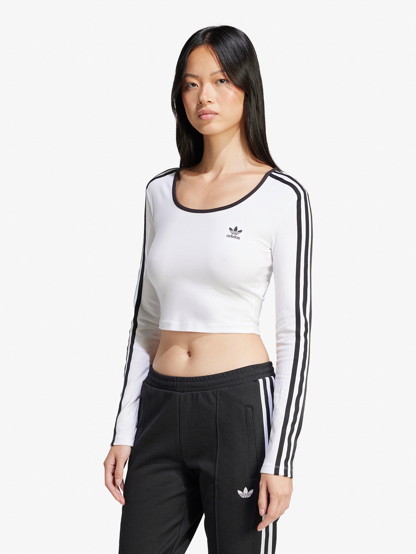 ★ adidas★ 3S Long Sleeve Crop Tee White JD4625 ADIDAS 3S LS CROP JD4625 Women's Long Sleeve Jerseys White