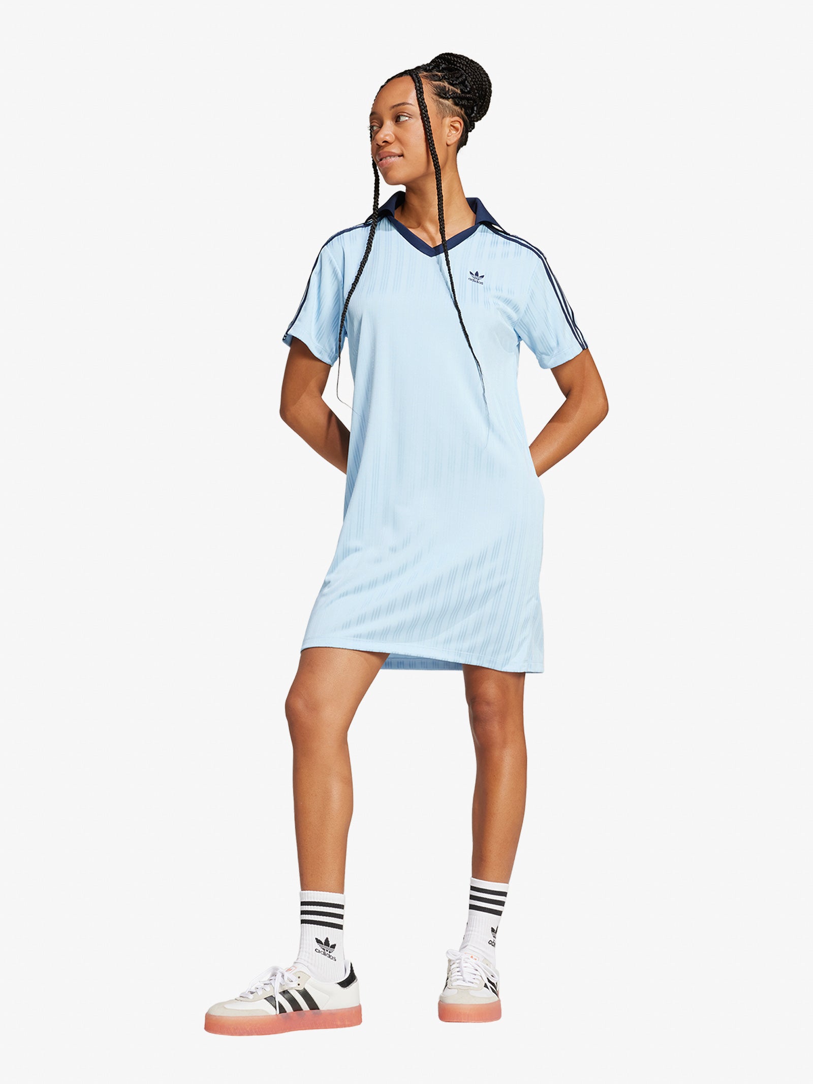 ADIDAS Midi Dresses V-NECK SS DRESS JD5879 Women's Blue