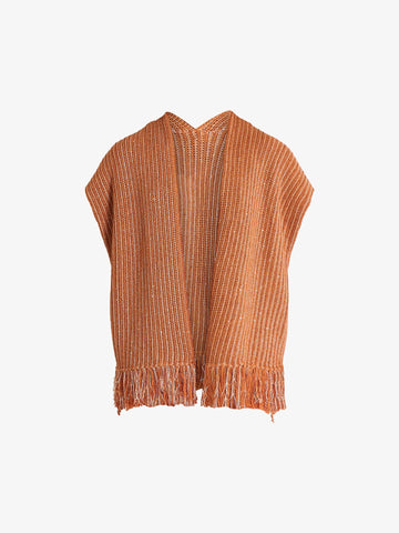 AKEP gilet kimono in maglia con frange donna marrone