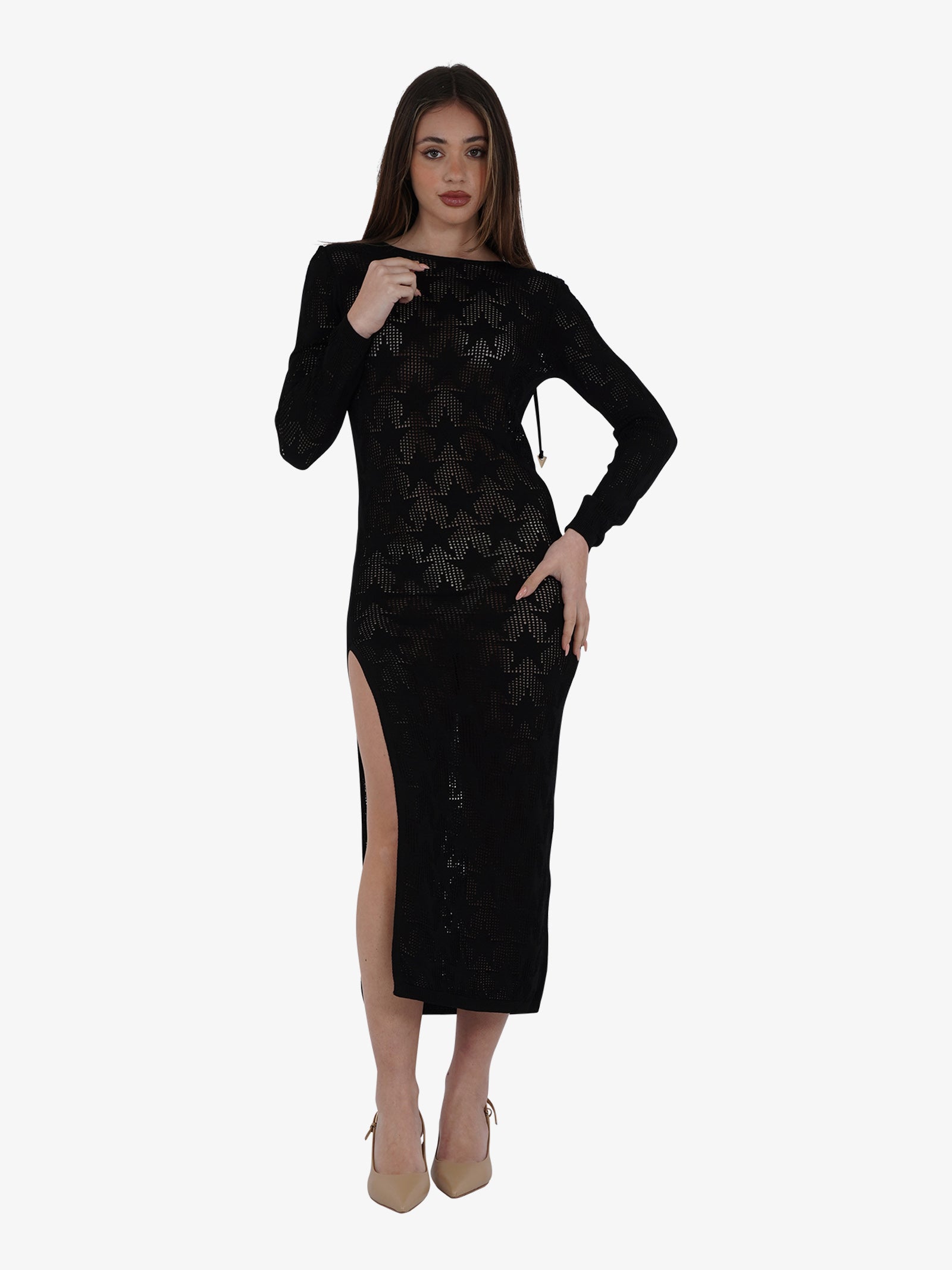 【関税&送料込】ISPIRED BY AKEP Dresses Black Xscape 295436 Womens Long Ity Dress with Caviar Bead Sides