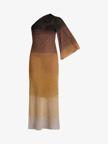 AKEP abito lungo red carpet in maglia degradè monospalla con cut-out donna marrone viscosa