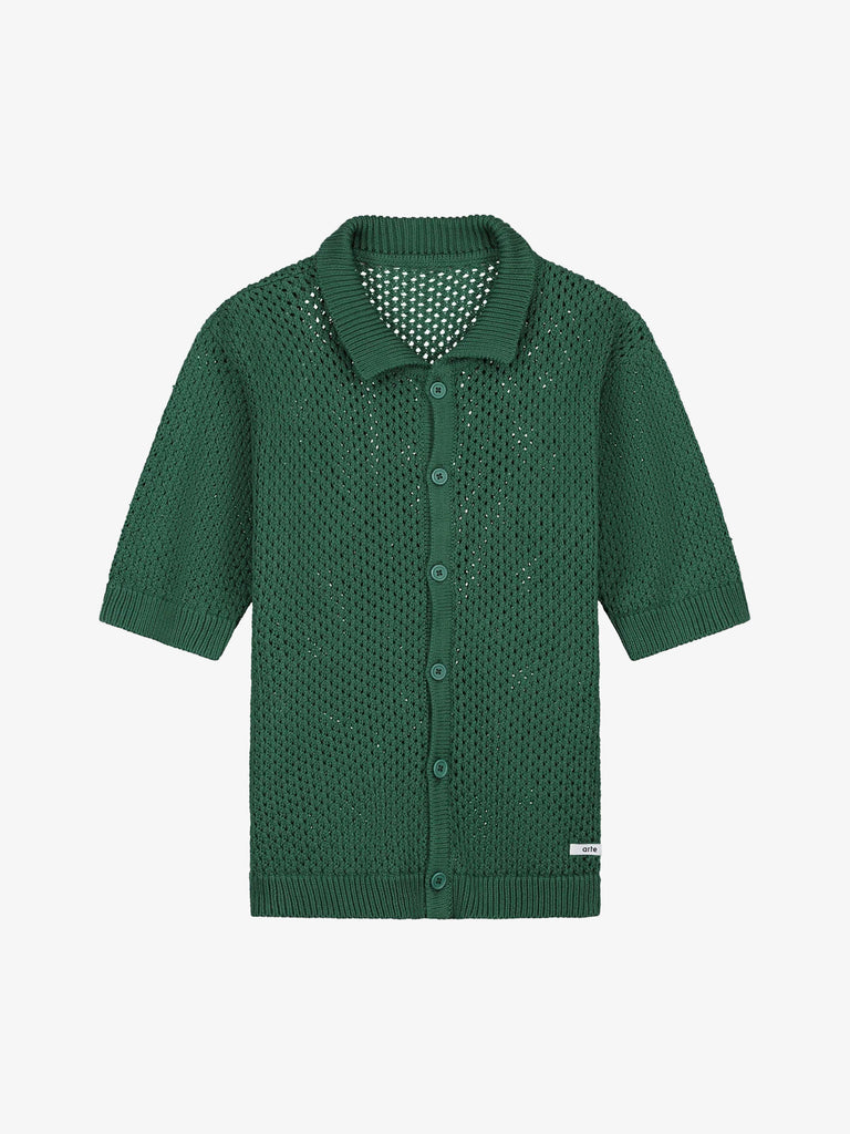 ARTE ANTWERP camicie crochet knit button uomo verde cotone