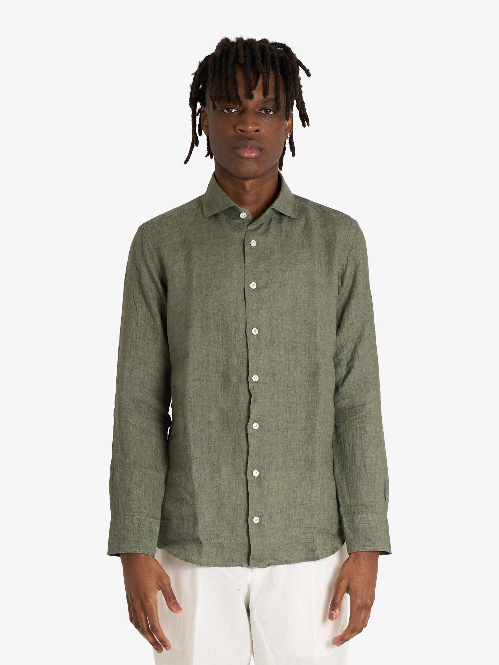 BASTONCINO simo collar shirt 164 men's green linen BASTONCINO simo collar shirt 164 men's green linen