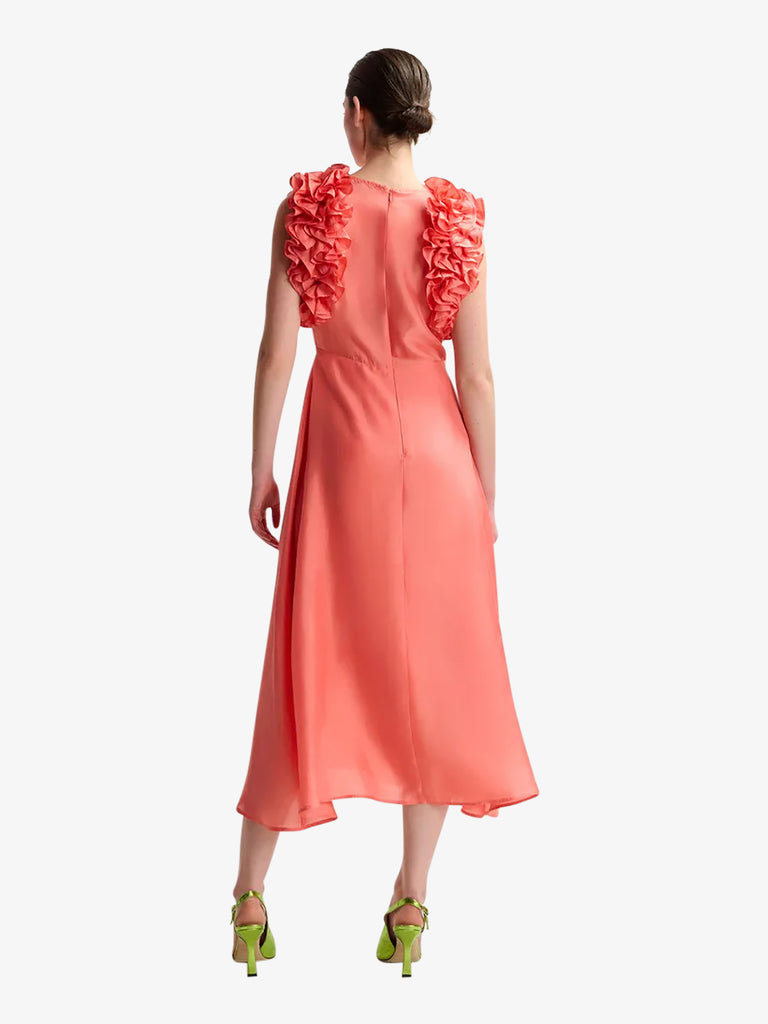 ESSENTIEL ANTWERP abito midi con volant donna rosa seta