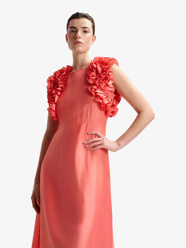 ESSENTIEL ANTWERP abito midi con volant donna rosa seta