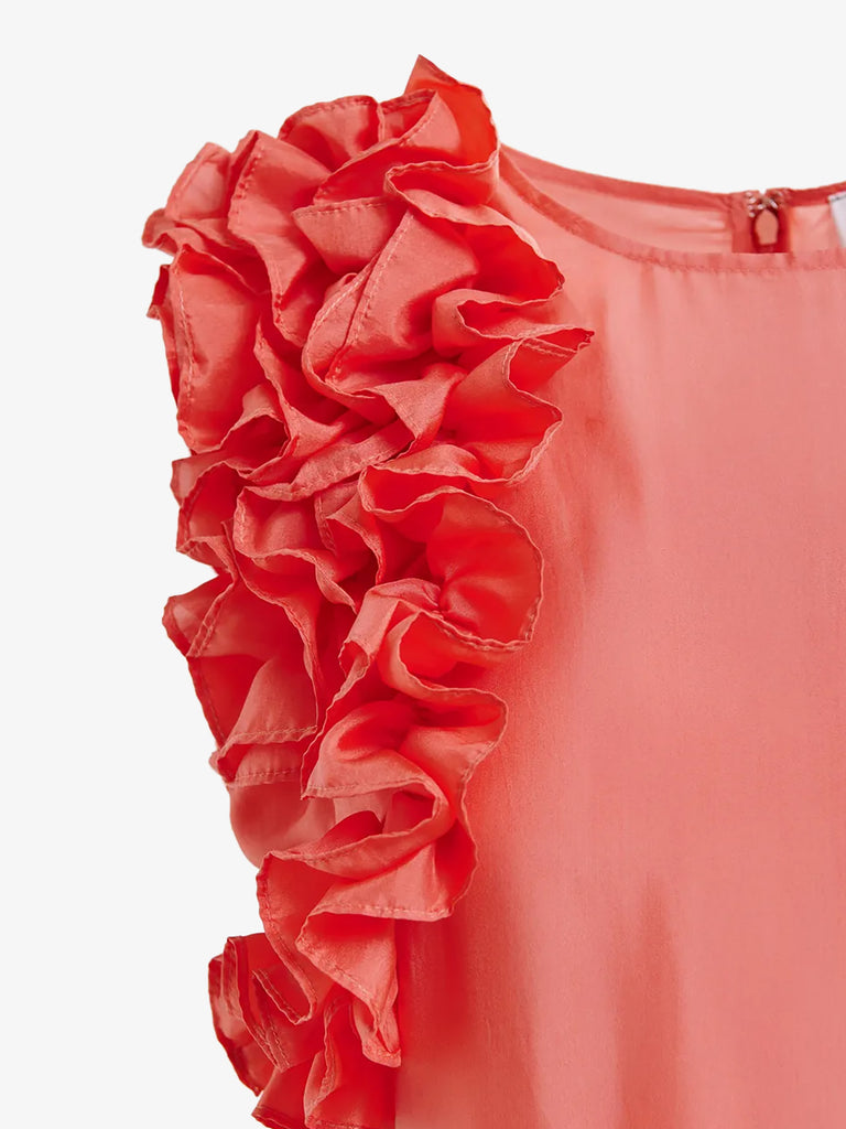 ESSENTIEL ANTWERP abito midi con volant donna rosa seta