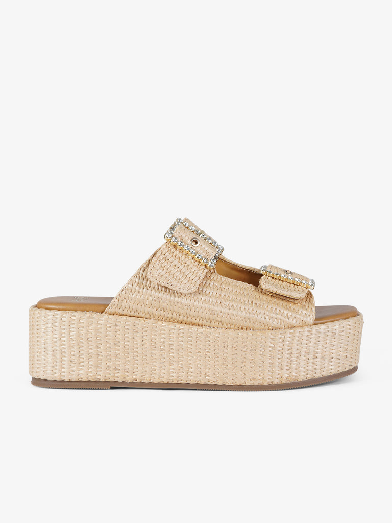 EXE' sandali con zeppa punta squadrata donna rafia beige