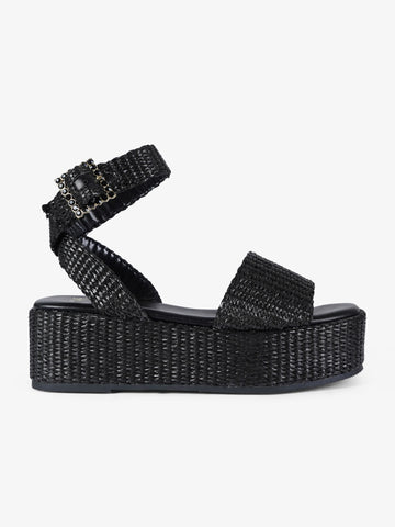 EXE' sandali con zeppa cinturino donna rafia nero